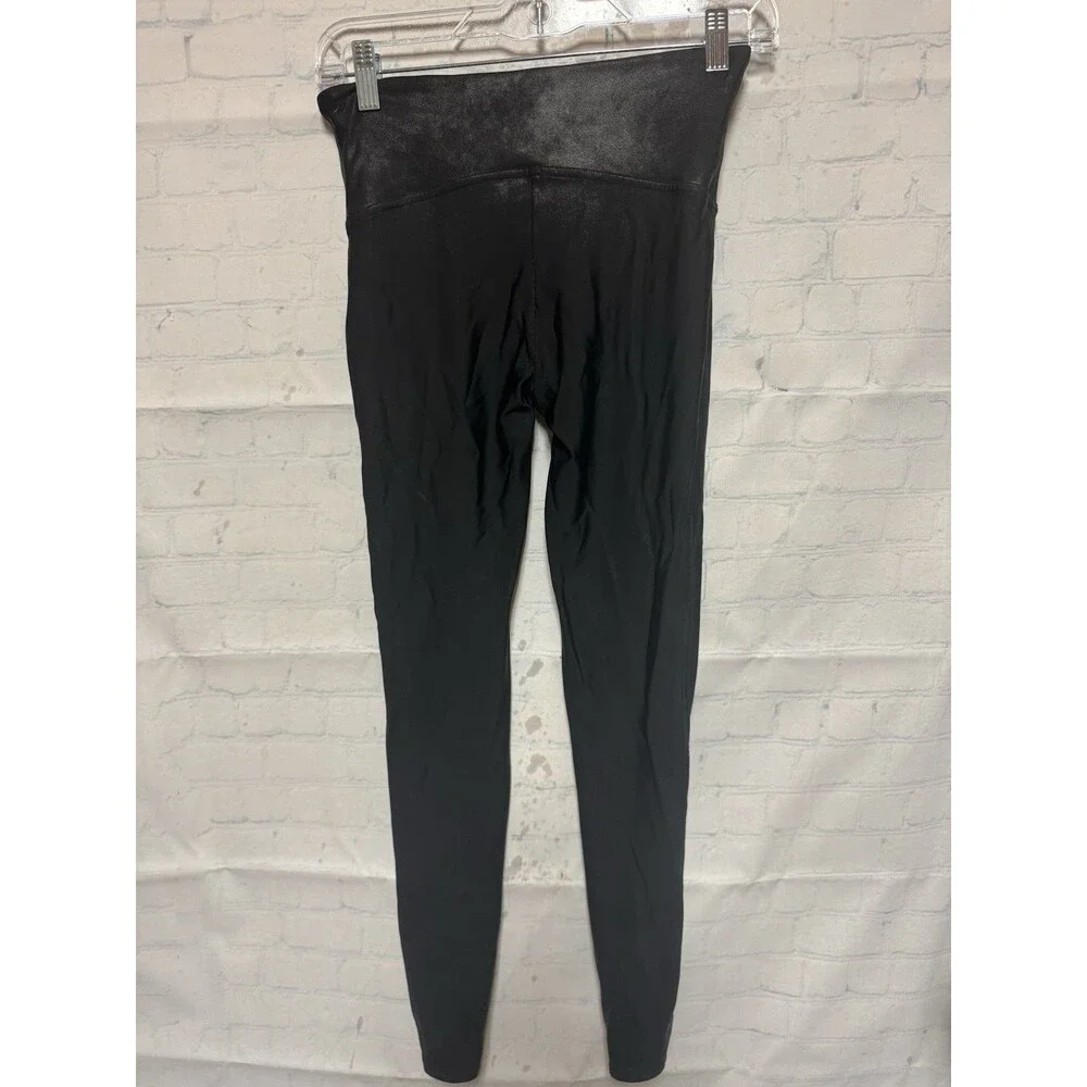 SPANX Leggings Size Medium Faux Leather Metalic Shiny MOTO Black - Picture 3 of 3